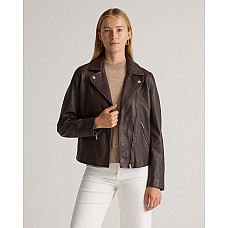 100% Washed Leather Biker Jacket Brown