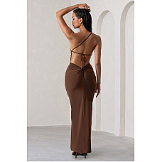 Dressing Up Chocolate Brown One Shoulder Maxi Dress With open Back Detail 