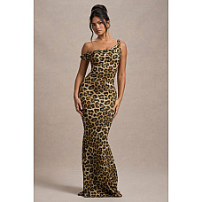 Lita Leopard Print Twisted Asymmetric Maxi Dress 