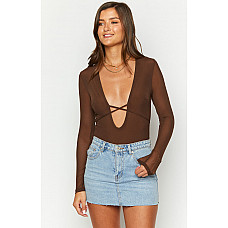 Whimsi Brown Mesh Long Sleeve Bodysuit