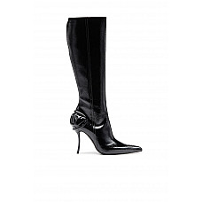 D-Ten and Half-Glossy knee-high boots with curved heel