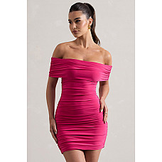 Zeta Pink Bodycon Bardot Mini Dress