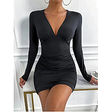 Long Sleeve Solid Ruched Bodycon Mini Dress