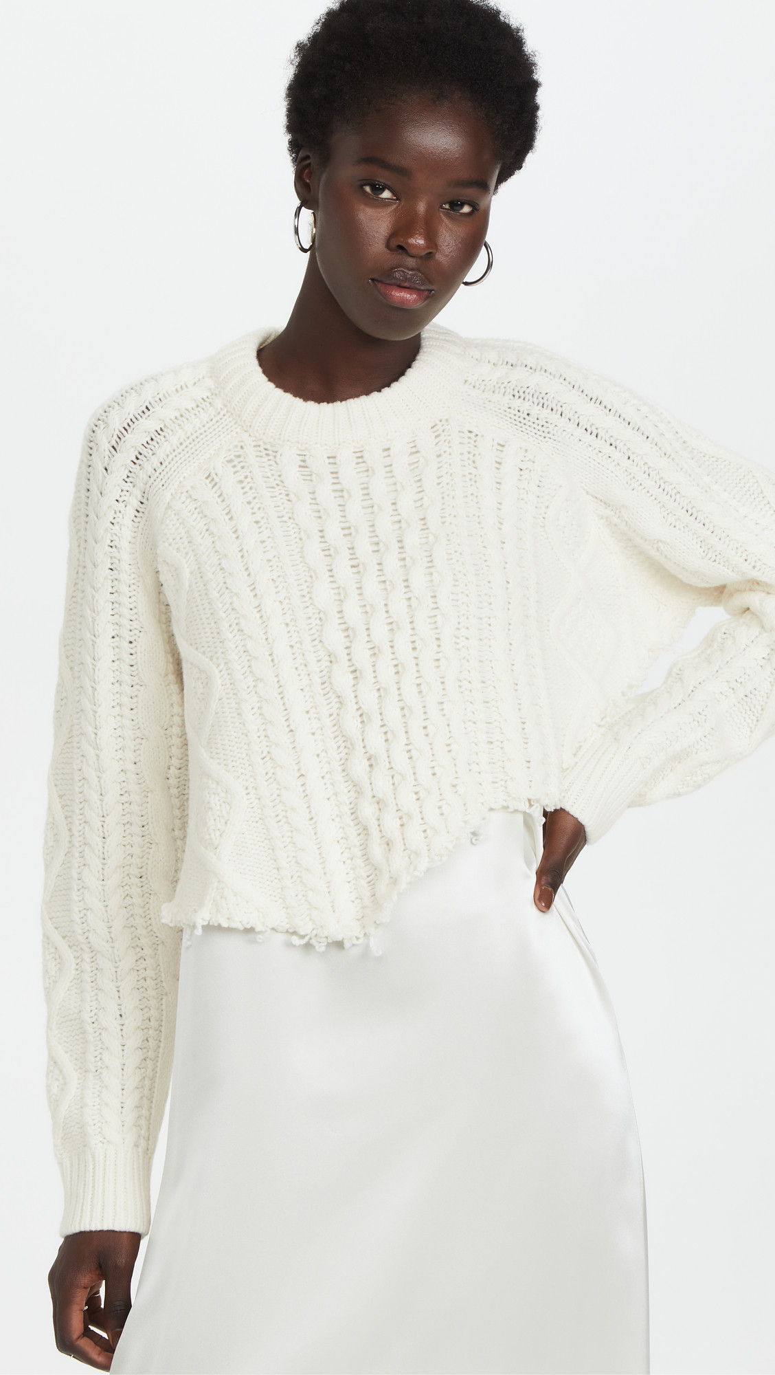 Aran Cable Wool Cutoff Oversized Pullover  