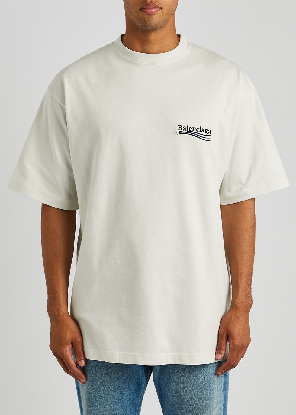 BALENCIAGA Off-white logo-embroidered cotton T-shirt