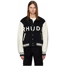 RHUDE Black & Off-White Collegiate Bomber Jacket