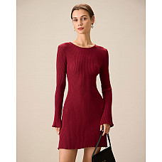 Red Bell Sleeve Bodycon Sweater Dress