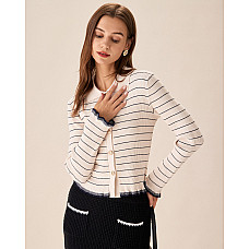 Apricot Striped Poet Sleeve Cardigan