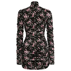 Silk Draped Rose-Print Dress Silk Draped Rose-Print Dress