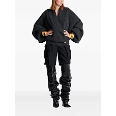 Balmain Batwing Open Neck Ribbed Knit Pull
