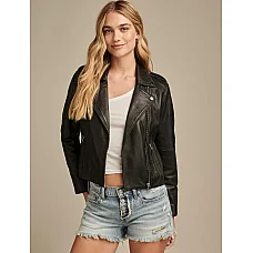 Classic Leather Moto Jacket Washed Black