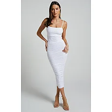 Coming For Your Midi Dress In White Mesh 