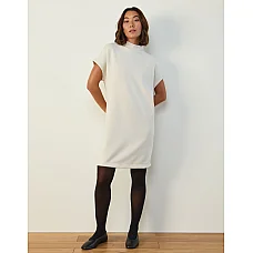 Mock Neck Shift Dress in Sand