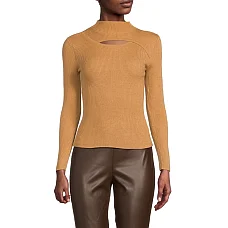 LEA & VIOLA Long Sleeve Cut-out Mockneck Top