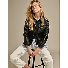 Leather Trucker Jacket Lucky Black