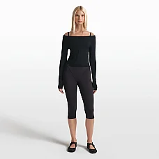 NikeSKIMS Stretch Knit Long Sleeve Boatneck Top in Obsidian