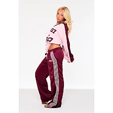 Kaiia Embroidered Tricot Joggers Burgundy & Pink