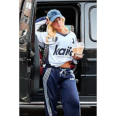 Kaiia Oversized Long Sleeve Football Top Baby Blue & Navy