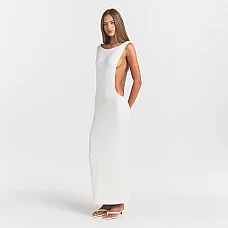 Smooth Layers Cut Out Long Dress in Egret