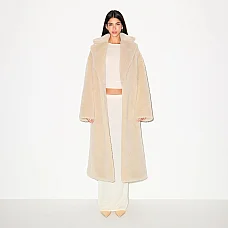 Skims Faux Fur Oversized Long Coat Champagne