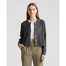 Organic Cotton Cropped Cardigan Dark Grey