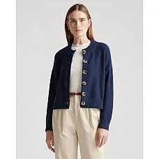 Organic Cotton Cropped Cardigan Navy Blue