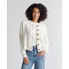 Organic Cotton Cropped Cardigan White