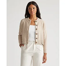 Organic Cotton Cropped Cardigan in beige