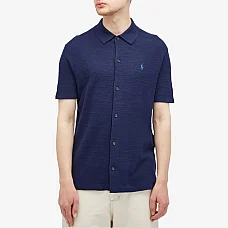 Polo Ralph Lauren Button Through Knitted Polo Shirt Bright Navy