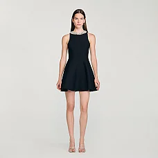 Mini Dress with Rhinestone Collar