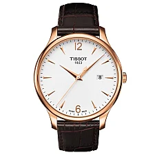 Tissot Tradition Rose PVD Silver Dial Leather Quartz Watch, 42mm