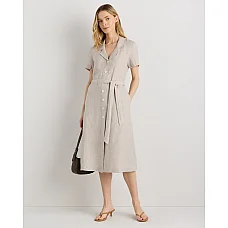 European Linen Button Front Dress in Flax