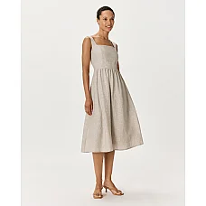 European Linen Fit & Flare Midi Dress in Flax