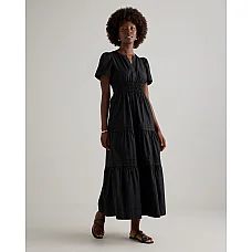 Cotton Poplin Tiered Maxi Dress Black