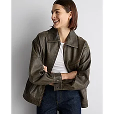 Leather Oversized Bomber Jacket