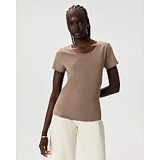 Cotton Modal Scoop Neck Tee Taupe