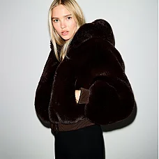 SKIMS Faux Fur Zip-Up Jacket Espresso Brown