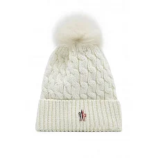 Moncler Grenoble Cable Knit Pom Hat White